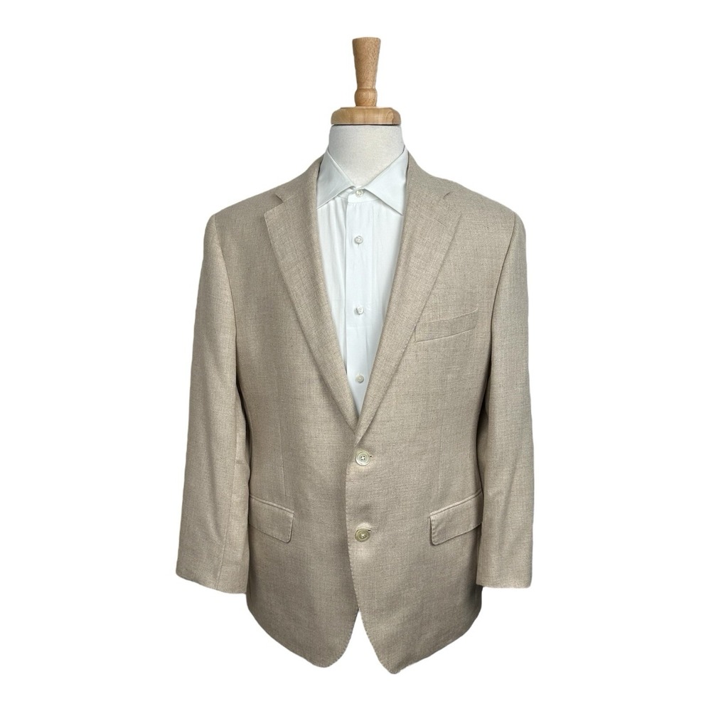 Samuelsohn Current Tan Woven Wool Linen Silk Mens Blazer Size 44R